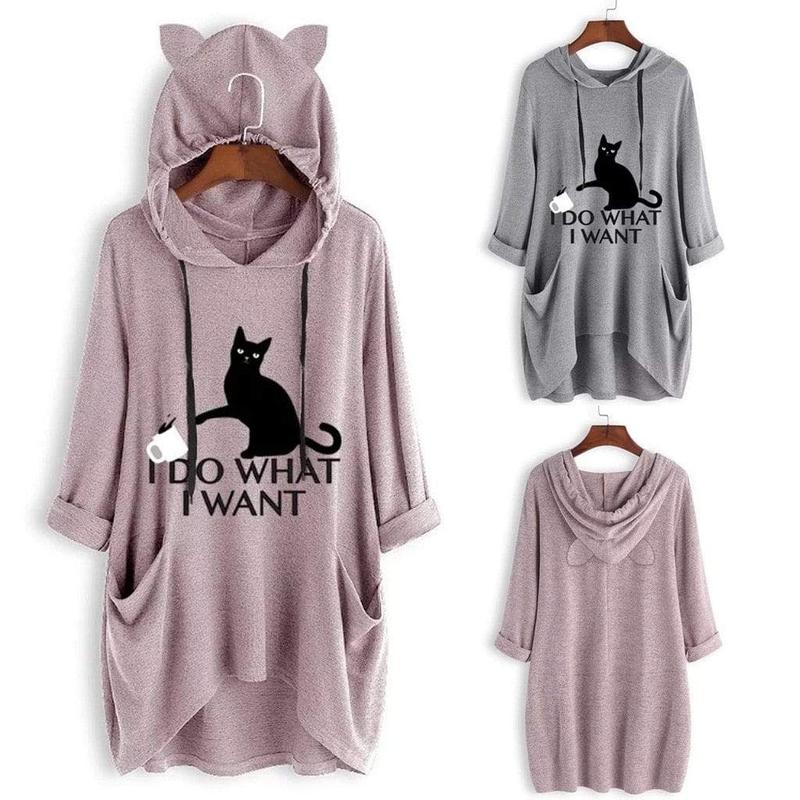 I D0 WH4T I W4NT Oversize Hoodie With Cat Ears